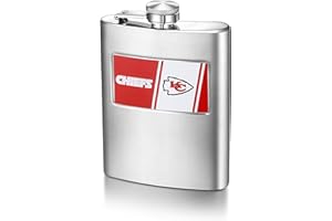 Pro Specialties Group NFL 8-Ounce Matte Finished Stainless Steel Hip Flask with Rectangular Team Emblem and Funnel