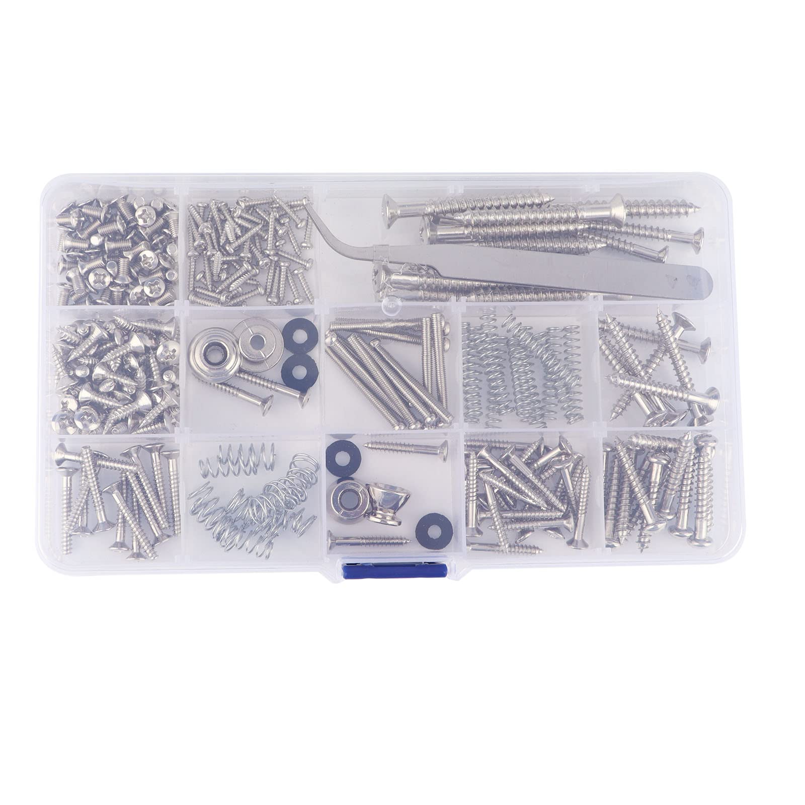 Grekywin Guitar Screws Kit, Guitar Hardware Luthier Parts-kit, for Tele/Strat/SQ, Bridge, Guitar Strap End Pins, Tuner, Pickguard, Neck Plate, Pickup, Switch, Guitar DIY Kit (Metric, Chrome)