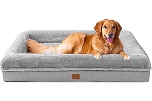 EHEYCIGA Memory Foam Orthopedic Dog Beds for Extra Large Dogs with 100% Foam Bolsters, Grey, 45x34