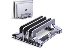 UGREEN 3-Slot Vertical Laptop Stand Holder Desk Compatible with MacBook Pro Air Laptop Stand Desktop Adjustable, Lenovo Ideapad, Surface Book, HP Notebook, Dell Chromebook Up to 17.3 Inch, Space Gray