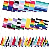 FuWeave 50 Pcs LGBTQ Rainbow Gay Pride Flags 8 X 12 Inch Rainbow Pride Flag Small Rainbow Flags on Stick Rainbow Gay Lesbian Flag for Pride Month Parade Party Supplies