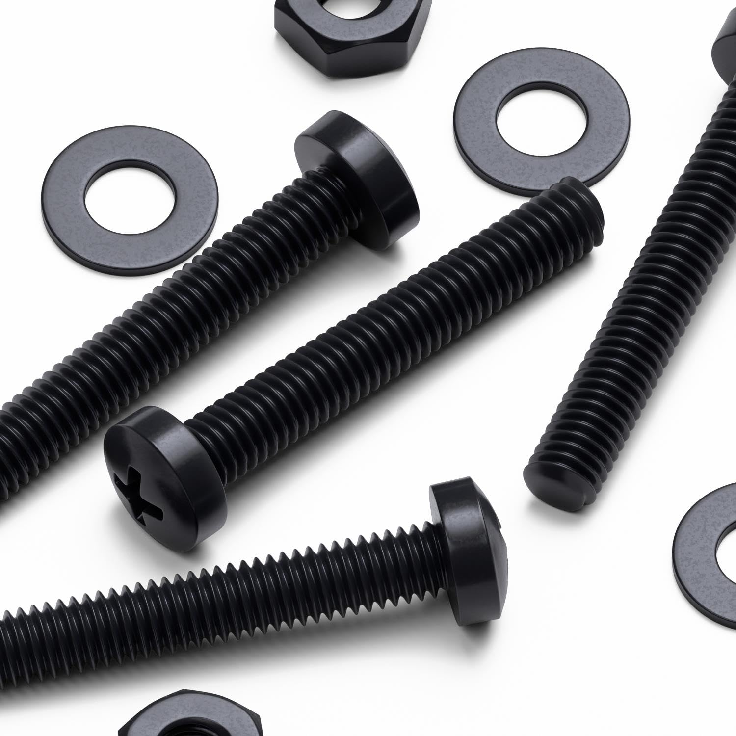 20 x Black Pan Head Screws Polypropylene (PP) Plastic Nuts and Bolts, Washers, M3 x 20mm