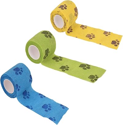 Coocnh Pet Vet Wrap 3 Rolls Self-Adhesive Elastic Bandage 4.5m 5cm Paw Pattern