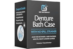 Denture Bath Case and Retainer Case, Denture Bath Cup for Invisalign Retainers Mouthguards Dentures Cleaner Kit with Strainer Spill-Free Portable Retainer Cleaner Case by M3 Naturals