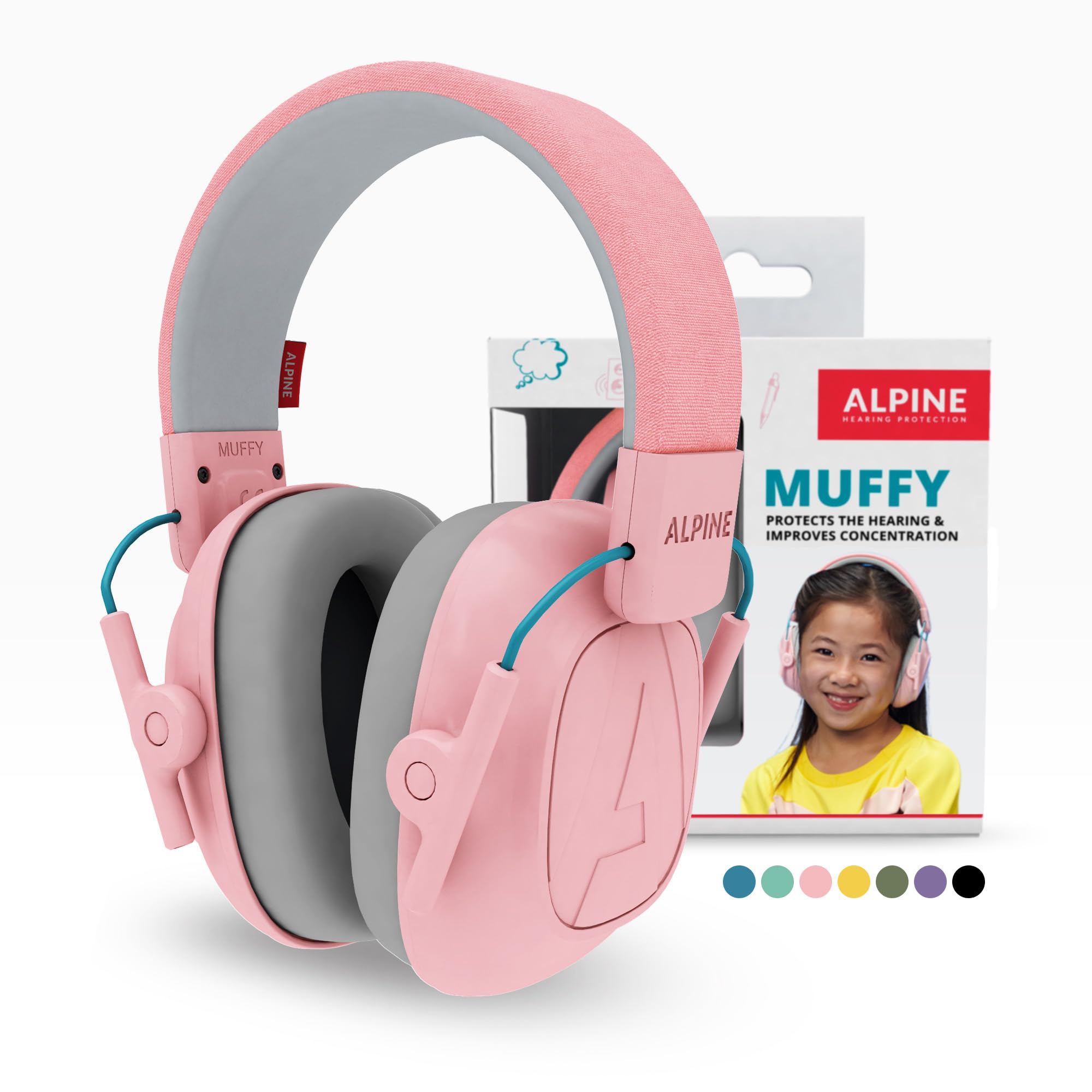 Alpine Muffy Kids Ear Defenders Children aged up to 16 – CE & UKCA Certified – 25 dB Noise Cancelling Headphone for Autism, Sensory Aid – Premium Hearing Protection with Adjustable Headband – Pink