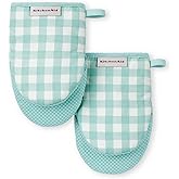 KITCHENAID Gingham Mini Oven Mitt 2-Pack Set, Mineral Water, 5.5"x8"
