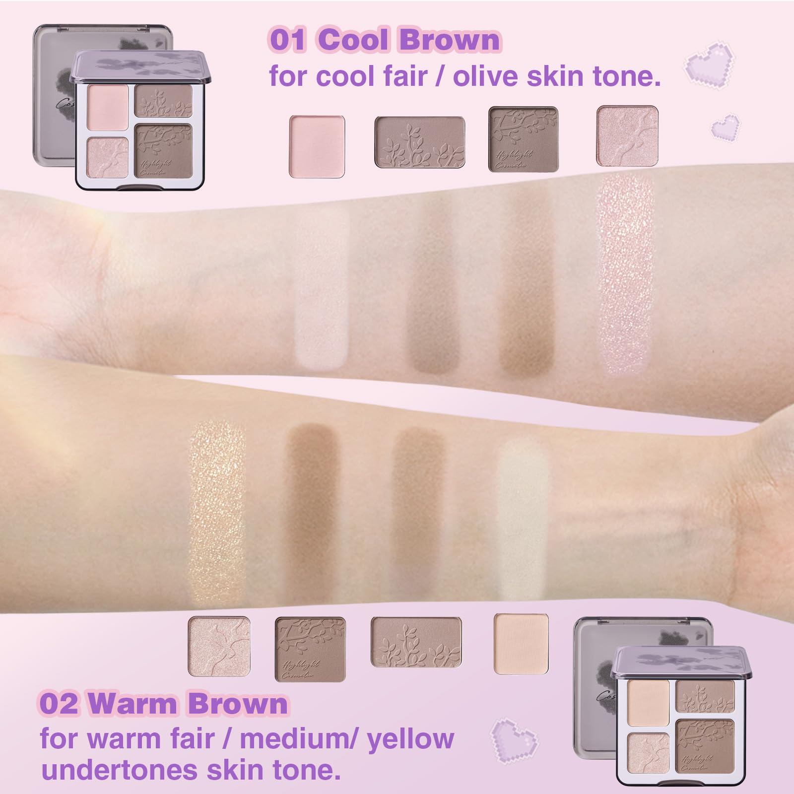 Lilyloria Face Highlighter Contour Shading Palette Sculpting Long-lasting Pressed Powder Smooth Matte Shimmer Finish Makeup for Cool Toned Skin