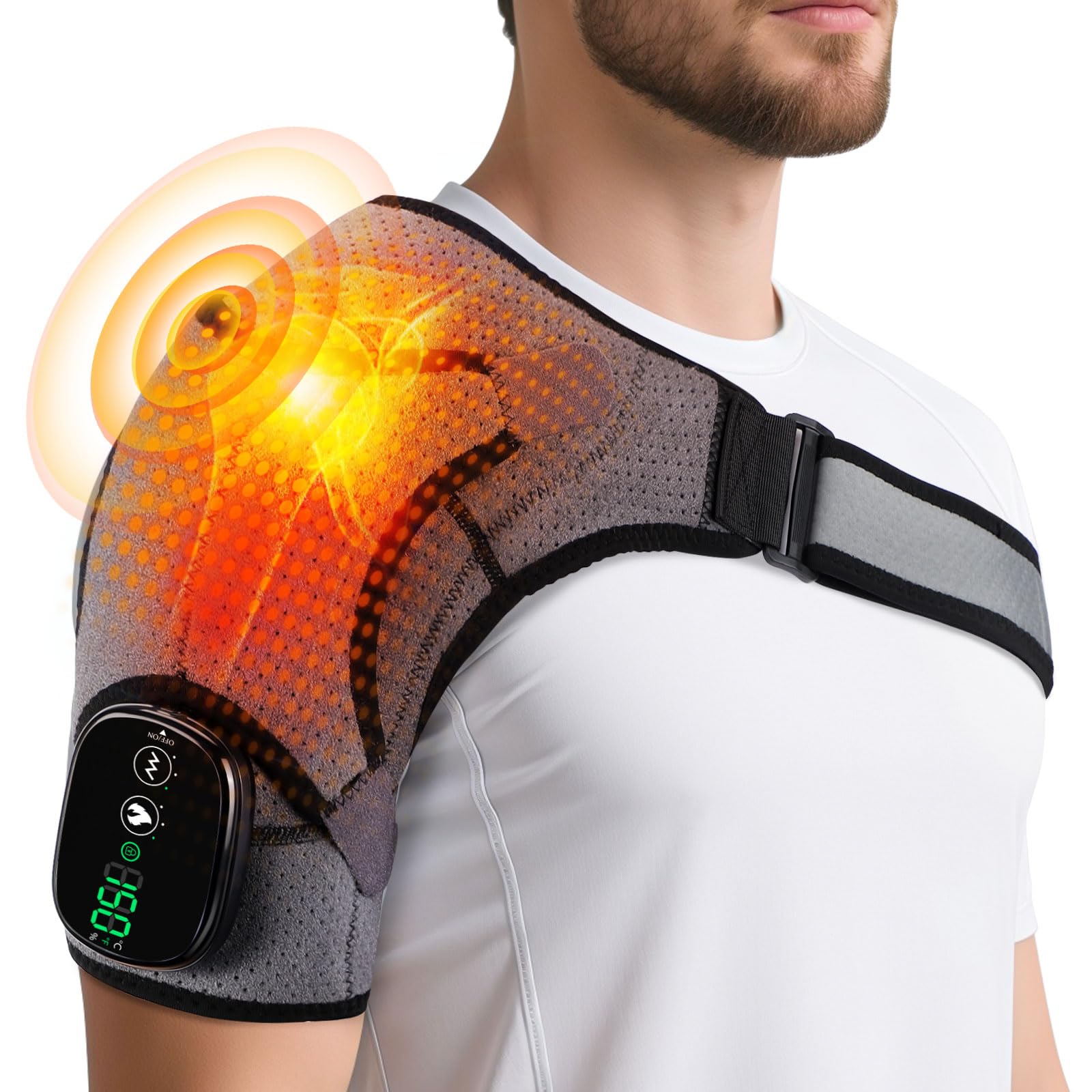 Photo 1 of Cordless Shoulder Heating Pad with Vibration for Rotator Cuff Pain Relief, Arm Heated Massage Pad, Shoulder Support Brace with 3 Heating Levels & Vibration, Left or Right (Grey)