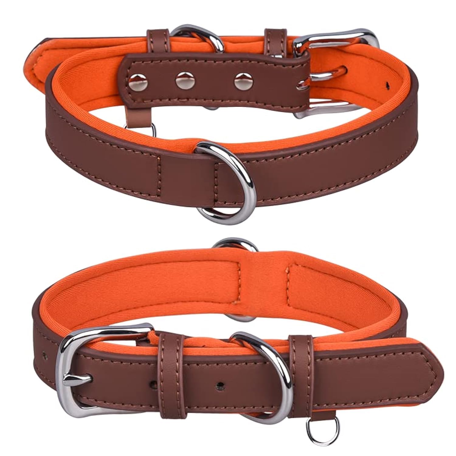 haoyueer Genuine Leather Dog Collar for Small Medium Large Dog Adjustable Soft Breathable Comfortable Padded Puppy Pet Collar (S, Brown)