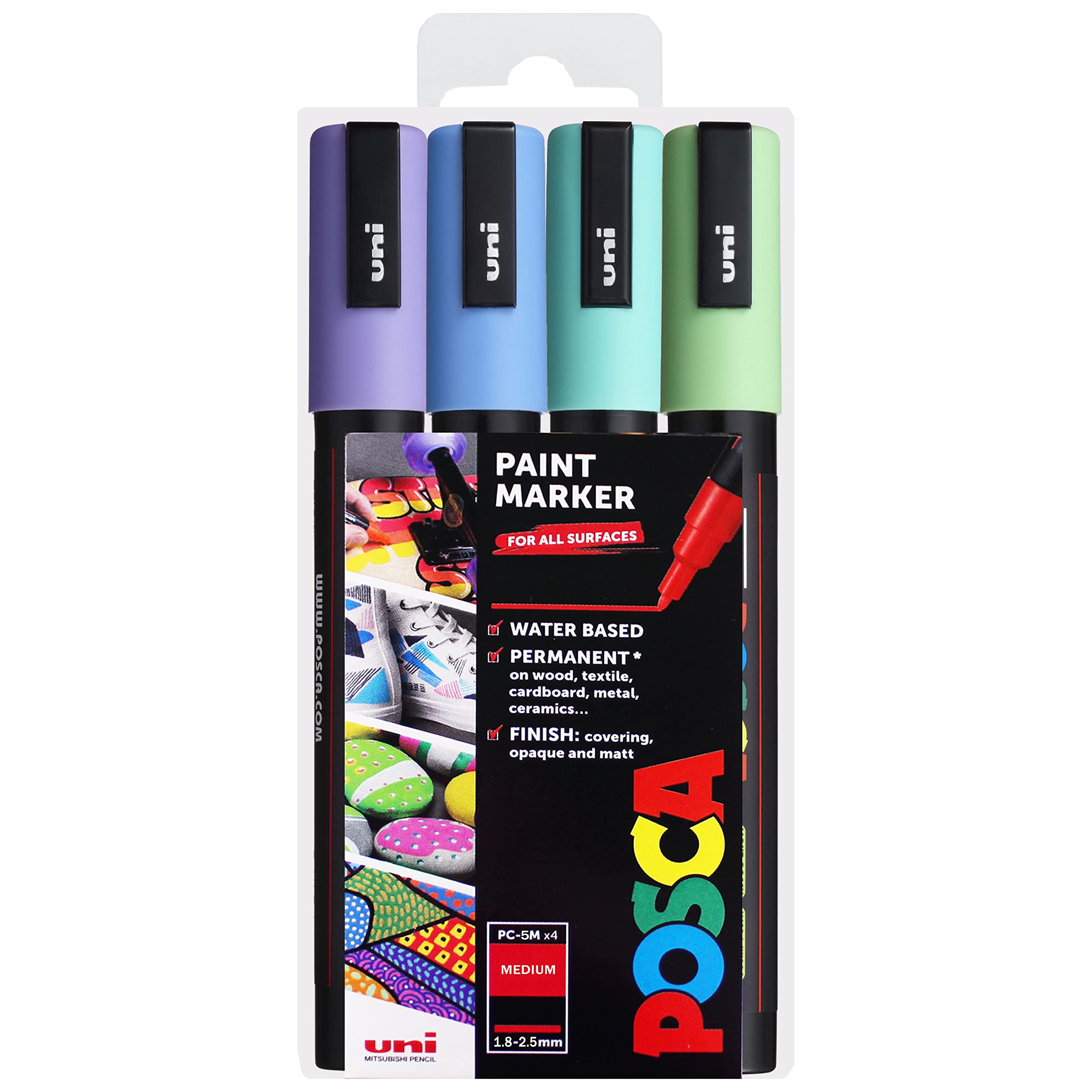 POSCA - PC-5M - Paint Marker Art Pens - 1.8-2.5mm - Cool Pastel Tones Set of 4 in Wallet