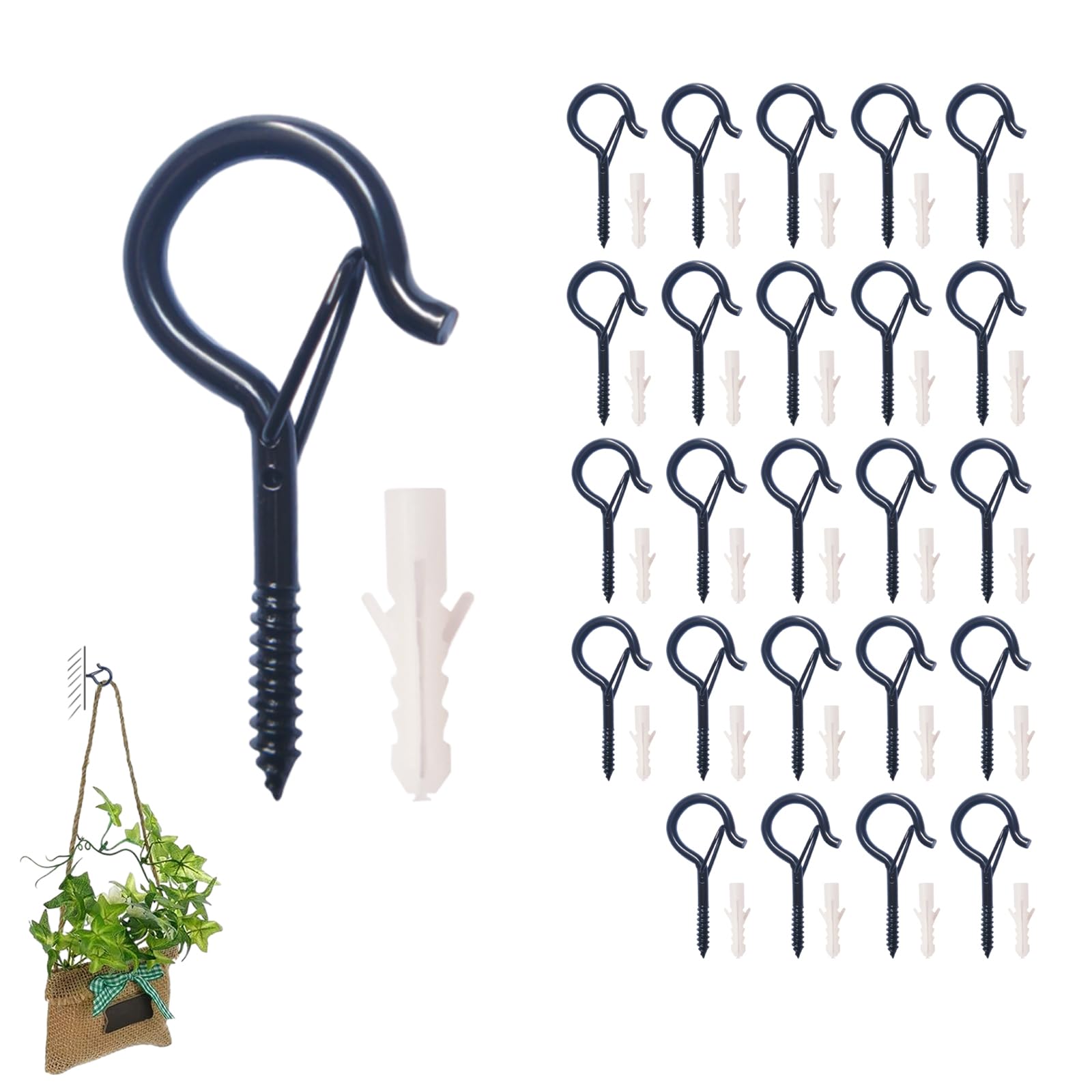 25 Pcs Metal Multipurpose Ceiling Hooks Set, 2.2 Inch Strong and Heavy Screw in Hooks, Screw-in Wall Q-Hanger Hooks for Hanging Plants, Utensils, Lights and Stuff Great for Indoor & Outdoor Use
