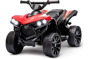 Hetoy Kids ATV 4 Wheeler, 6V Ride On Toy w/ 1.8 Mph Max Speed, Wear-Resistant Wheels, Led Lights, Foot Pedal and Music, Electric Vehicle Quad Car for Kids Toddlers (Red)
