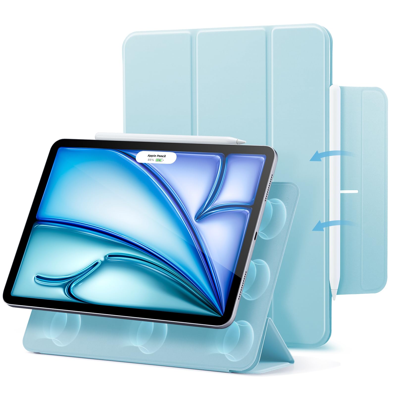 ESR Funda para iPad Air de 11 pulgadas M4/M3/M2 (2026/2025/2024), iPad Air 5.ª/4.ª generación (2022/2020), potente accesorio magnético, funda delgada con soporte triple, encendido/apagado automático, protección duradera, azul cielo