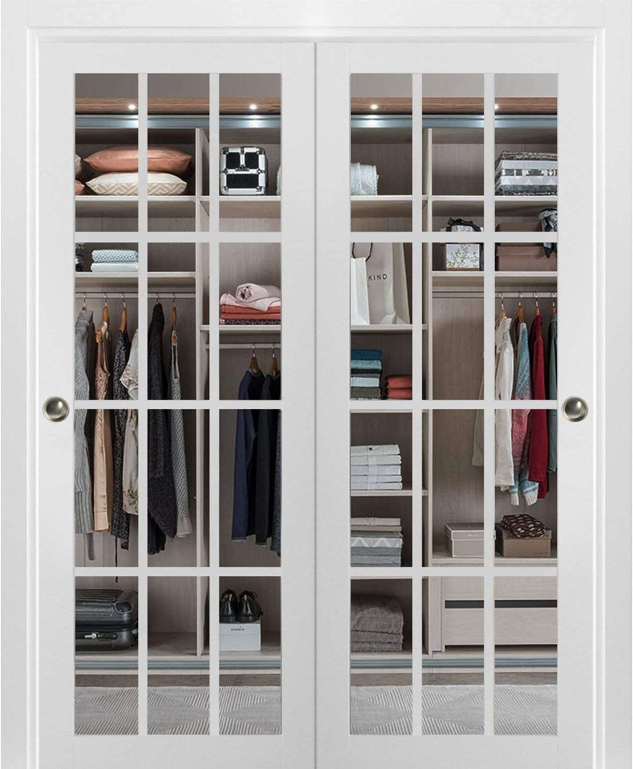Sliding Closet Clear Glass 12 Lites Bypass Doors 72 x 96 inches