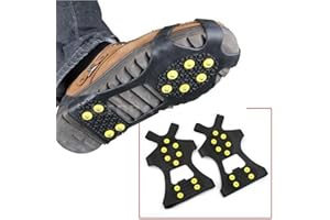 Leebei Non-Slip Shoe Covers, Ice Snow Grippers, 10-Stud Slip-on Stretch Traction Cleats (Medium)