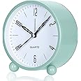 OUTWIT Analog Alarm Clock, 4 inch Super Silent Non Ticking Small Clock with Night Light, Battery Operated, Simply Design, for Bedroom, Bedside, Desk, (Green)
