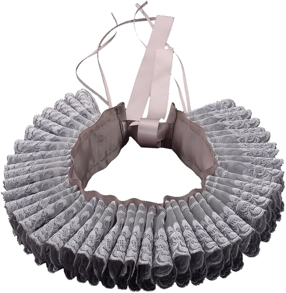 GRACEART Victorian Neck Ruffle Collar Scarf Elizabethan Renaissance Gothic Decorative Collar with Lace (Silver Grey)