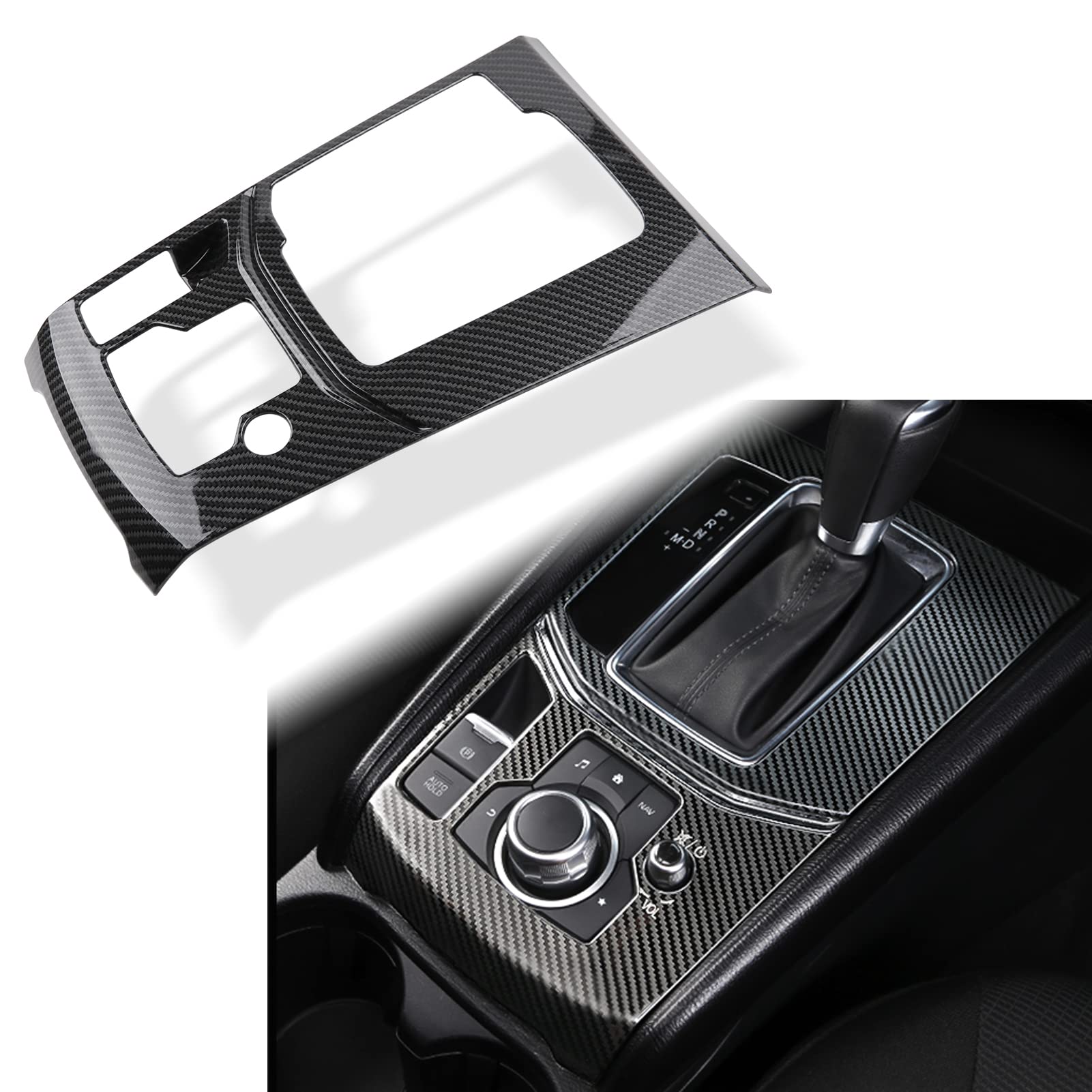 Compatible with Mazda CX-5 2025 2024 2023 2022 2021 2020 2019 2018 2017 Accessories Car Center Console Cover Gear Panel Gear Shift Knob Cover Trims Frame -ABS Carbon Fiber Style