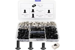 BLCCLOY 120Pcs 4040 Aluminum Extrusion Hardware Black Kit - M8 T Slot Nuts & Bolts 10Pcs M8x14, 40 M8x16, 10 M8x18, 60Pcs 40 Series M8 Drop-in T Nuts, Compatible with 4040 4080 Extrusion Accessories