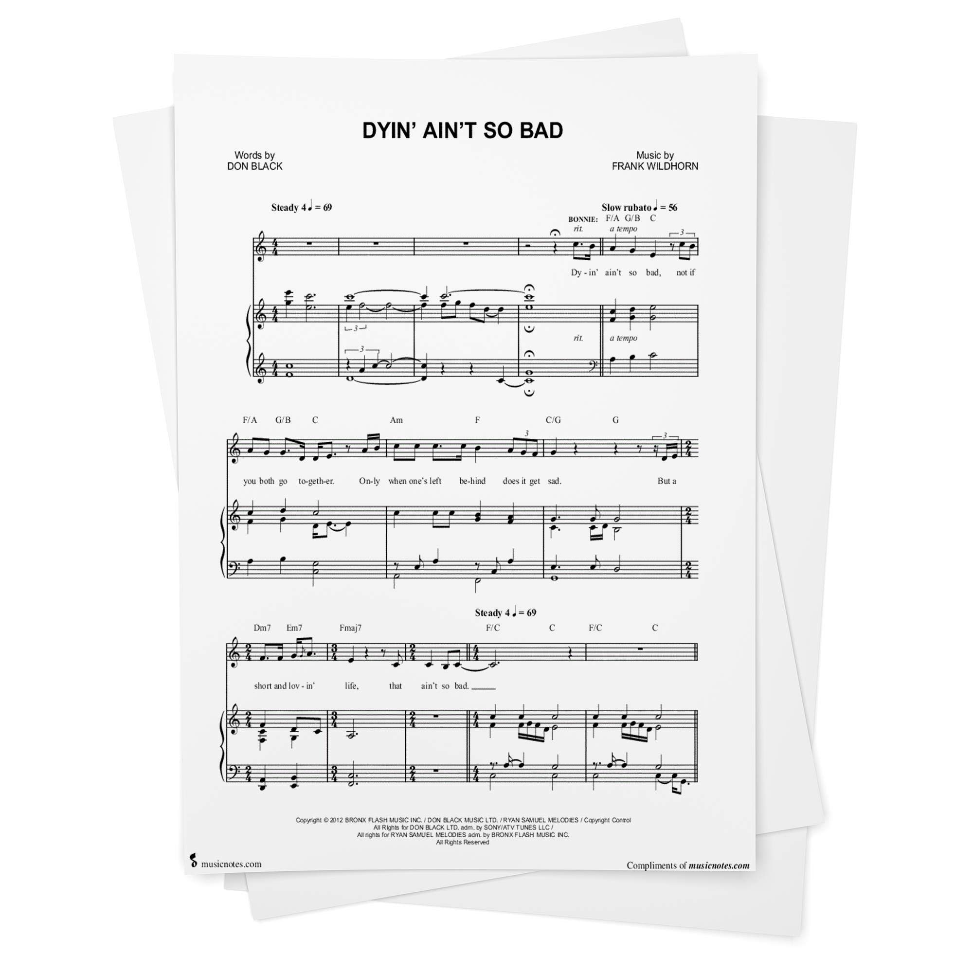 Dyin Ain T So Bad Sheet Music From Bonnie Clyde Musical Piano Vocal Chords Singer Pro From Musicnotes Bonnie Clyde Musical Frank Wildhorn Amazon Com Books