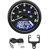 JAFOWSEY Motorcycle Speedometer with Speed Sensor 12V Universal All in One | with MPH Kmh, Tachometer 12000 RPM, Odo Trip, 6 Gear, Oil Level, Light Indicator, Waterproof, LCD Anti-glare Screen
