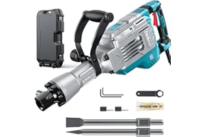ENEACRO Demolition Jack Hammer 14.5Amp SDS-Hex Concrete Breaker, 65 Joules Heavy Duty Chipping Hammer Cement/Pavement/Floor Breaker, with 2pcs of chisels and Carry box with Rollers