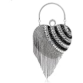 UMREN Women Luxury Heart Shape Tassel Evening Clutch Bag Rhinestones Wedding Party Purse Handbag