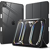 JETech Case for iPad Pro 13-Inch M5/M4 (2025/2024) with Pencil Holder, Clear Transparent Back Shell Slim Stand Shockproof Tablet Cover, Auto Wake/Sleep (Black)