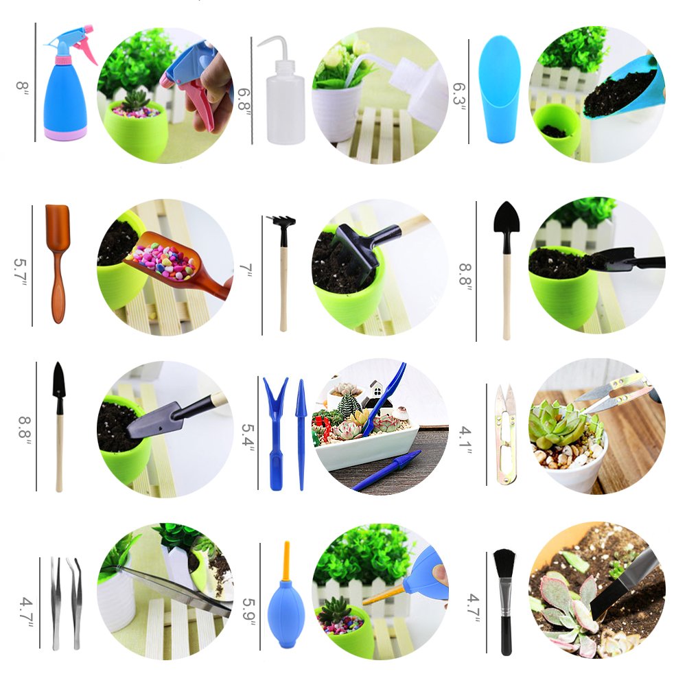 VGoodall 14 Pieces Mini Garden Tools Set，Succulent Transplanting Hand Tool Set include Shovel Rake Spade for Indoor Plant Care