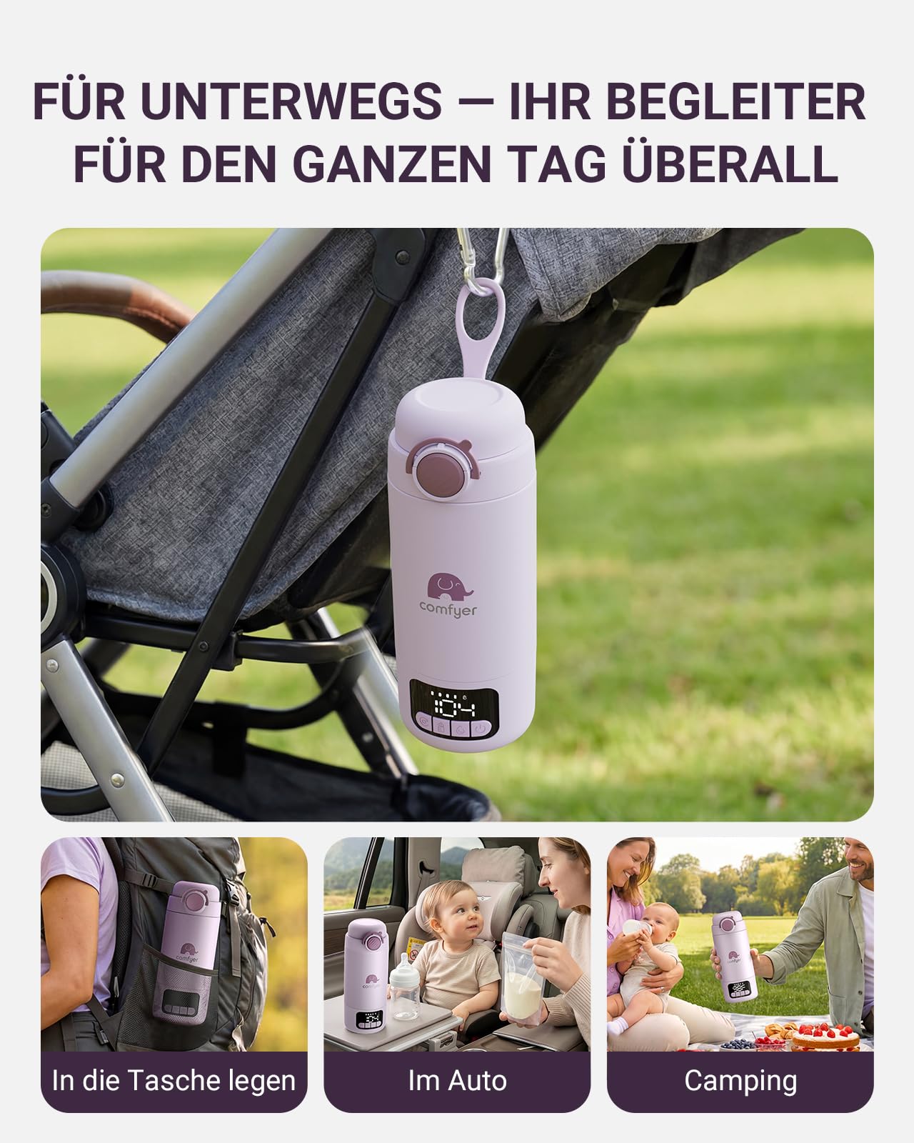 Comfyer BW02 Upgrade Tragbarer Flaschenwärmer unterwegs für Baby & Familie-Schnell Aufheizen mit 16000mAh Akku,Integrierter Sterilisator, Baby Milch-/Wasserwärmer für Unterwegs/Zuhause, 500ML 4