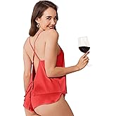 Ekouaer Womens Satin Pajama Set, Backless Cami Top and Shorts Soft Sleepwear for Lounging or Sleepwear