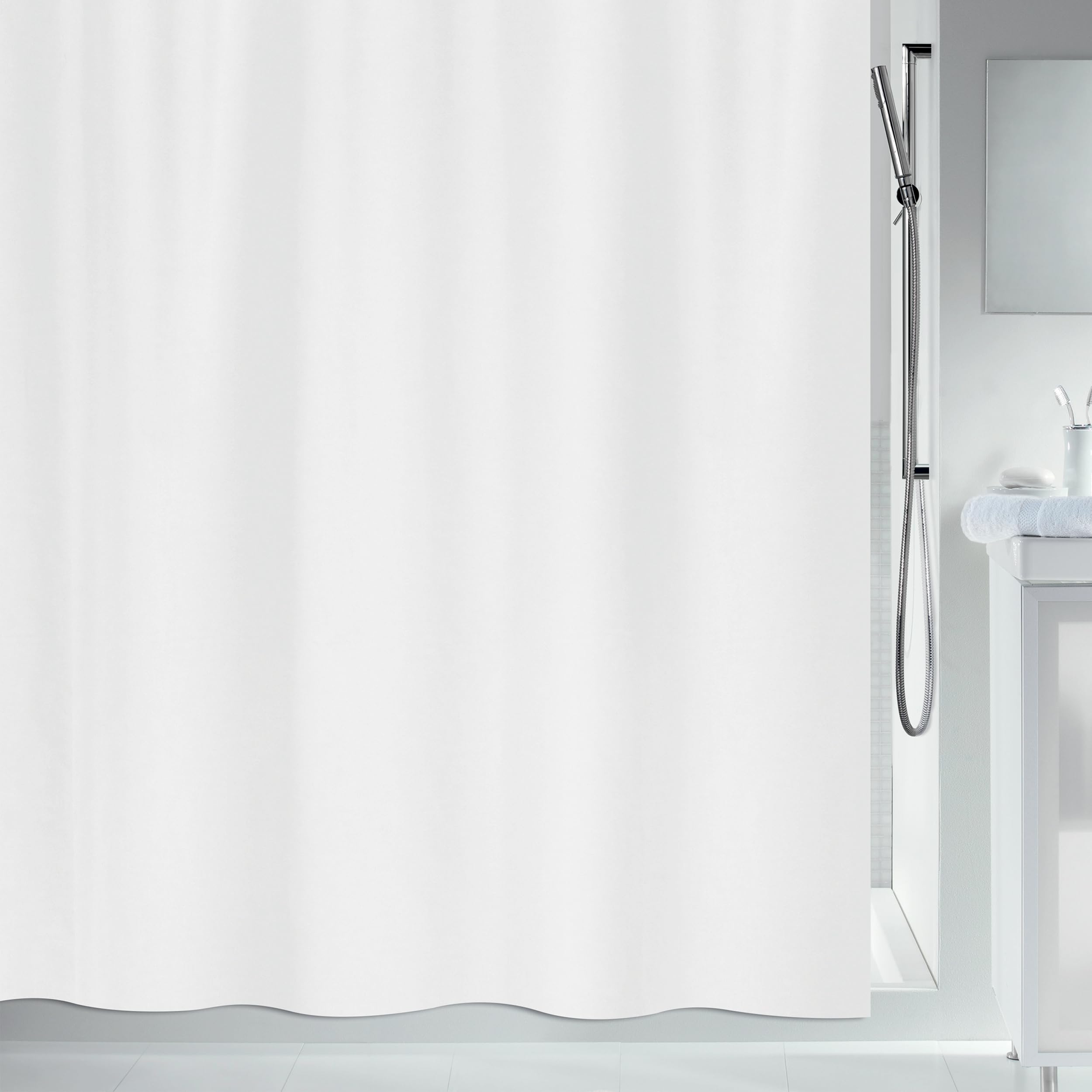 Spirella Primo White Textile Polyester Shower Curtain, 180 x 200 cm, White