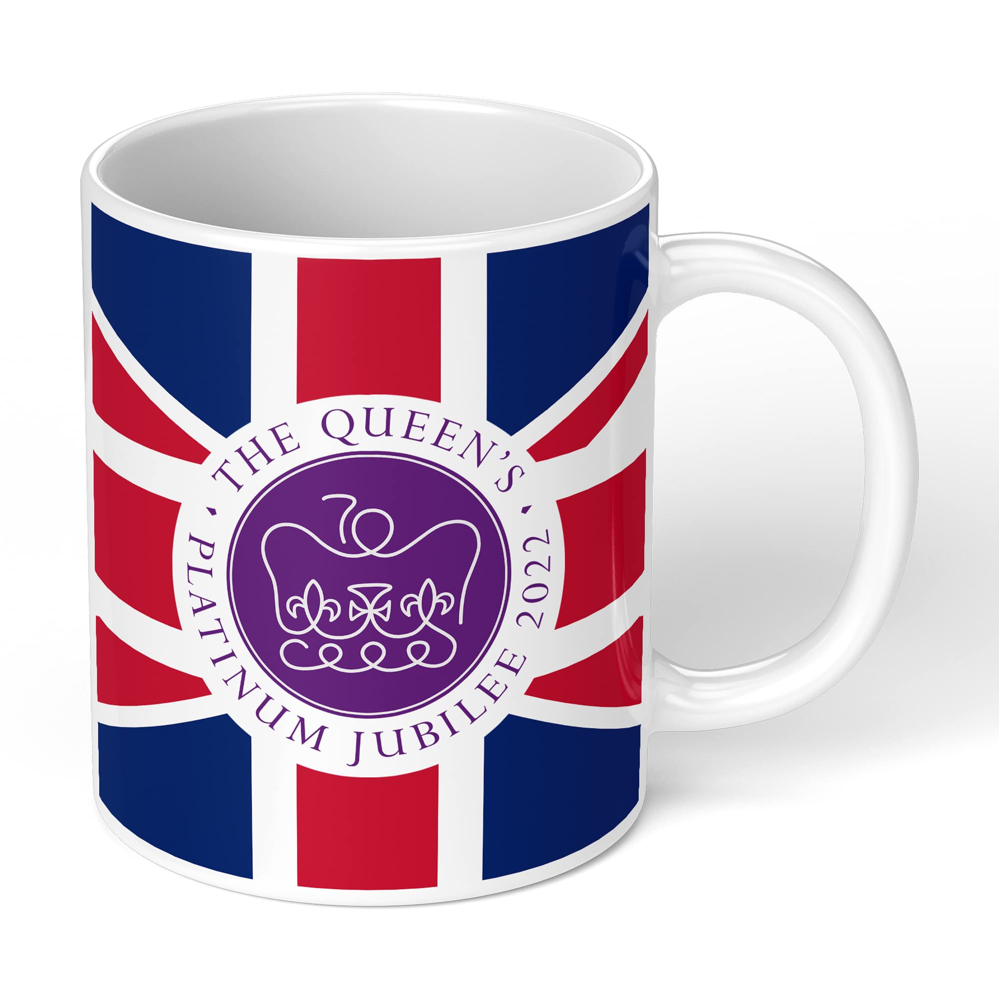 Print Maniacs Queens Platinum Jubilee Mug Gift Merchandise Memorabilia Souvenir 2022 Commemorative Her Majesty 70 Years Union Jack Keepsake Street Garden Party Cup (White Mug)