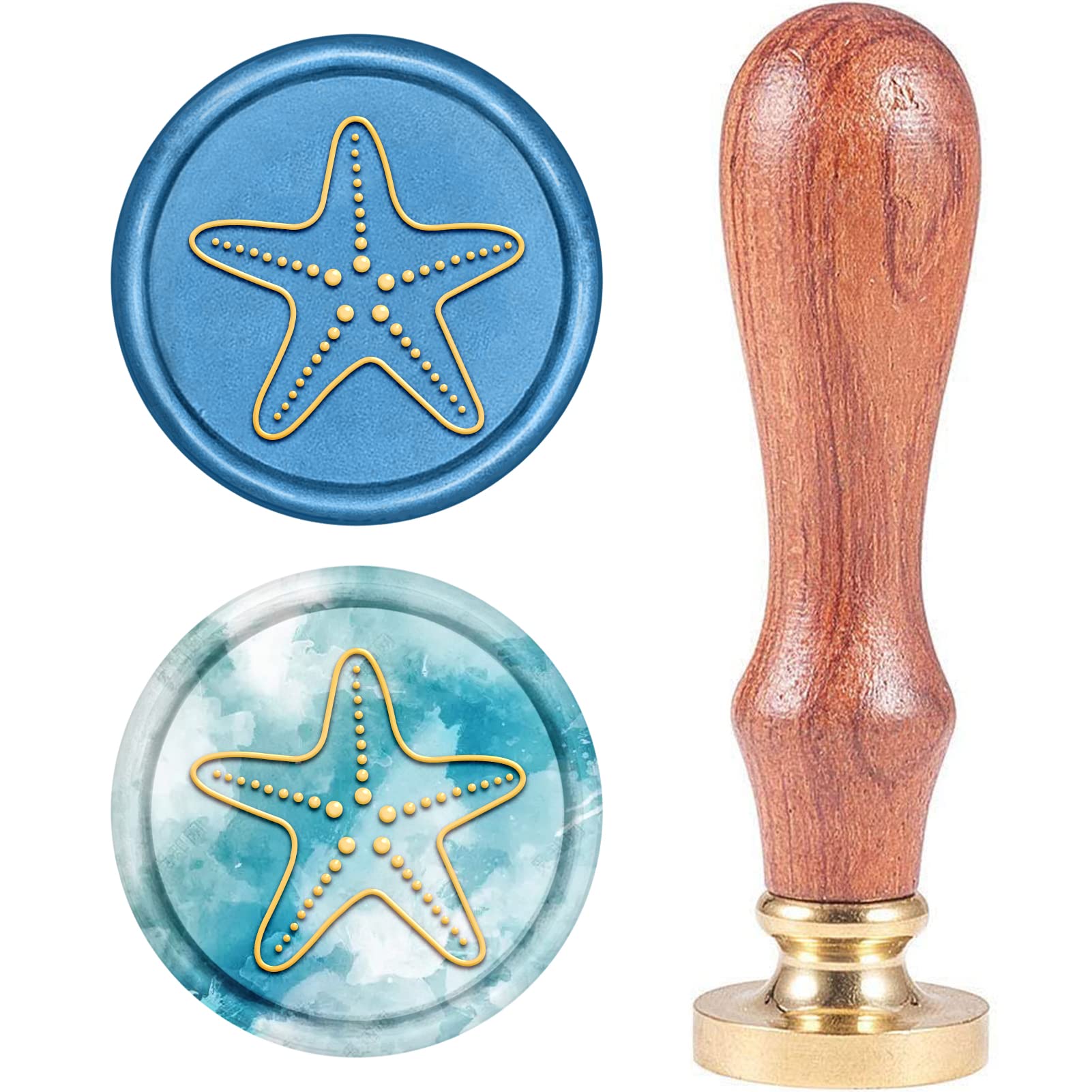 CRASPIRE Wax Seal Stamp, Wax Sealing Stamps Starfish Vintage Wax Seal Stamp Retro Wood Stamp Removable Brass Seal Wood Handle for Wedding Invitations Embellishment Bottle Decoration Gift Packing