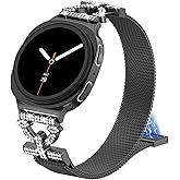 NewWays Compatible for Samsung Galaxy Watch 8 40mm 44mm/8 Classic 46mm Bands, Women Metal Replacement Bling Jewelry Bracelet Rhinestone Strap Wristband for Galaxy Watch 8/8 Classic