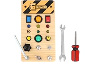 Generic Busy Board Wooden Sensory Board Montessori Busy Board with LED Lights Screwdriver Tools And Toggle Switch for Fine Mo