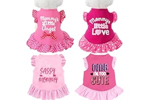 XPUDAC 4 Pieces Pet Dog Dress Dog Clothes Girl Puppy Shirt Yorkie Clothes Cute Doggie Dress Pet Apparel for Small Dogs and Cats (Pink Angel, Small(4.5-8lbs))