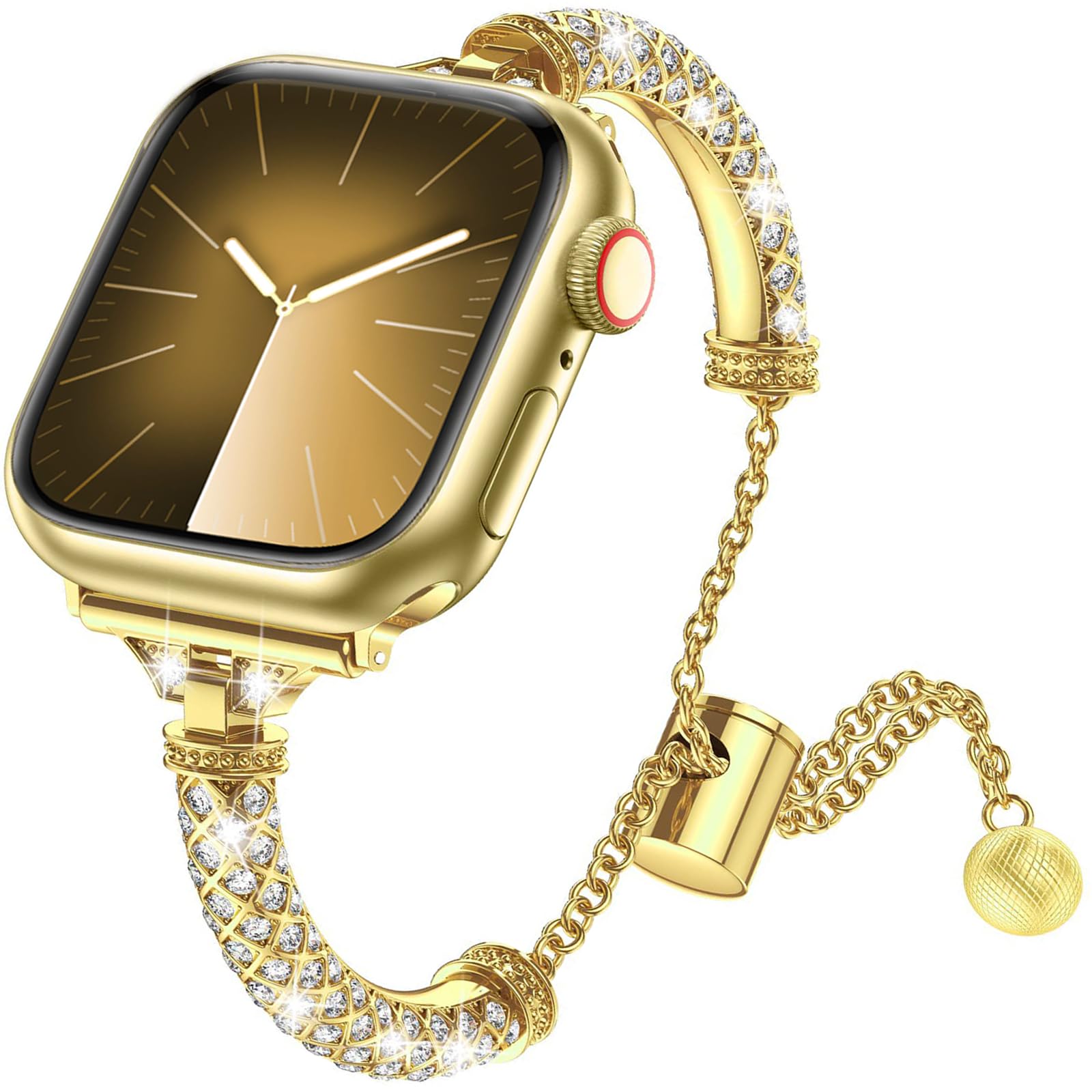 Bling Gold Band Compatible Apple Watch Sparkly Metal Bracelet Band Women Slim 38mm 40mm 41mm,Jullstar Stainless Steel Rhinestone Diamond Thin Shinning Girl Bangle for iphone watch series SE 9 8 7 6 5