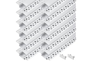 Trimless Plaster-in Aluminum Channel 12 Pack 1m/3.3ft with Flange for LED Strip Installation, Drywall LED Profile with Clip-i