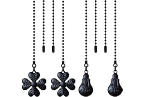 ELFCAB Ceiling Fan Pull Chain 4pcs Long Beaded Ornaments Ball12in with Connector Suitable for all Standard 3mm Diameter Ceiling Fans and Lighting fixtures (Black)