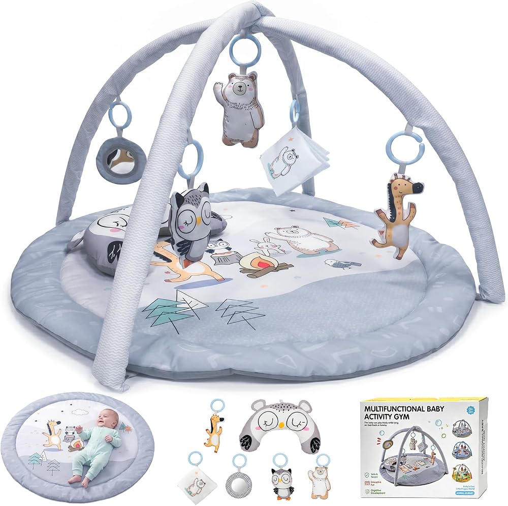 MomTend Baby Play Mat Activity Gym with 5 Detachable Toys 0-36 Months