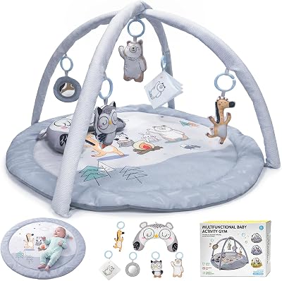 MomTend Baby Play Mat Activity Gym with 5 Detachable Toys 0-36 Months