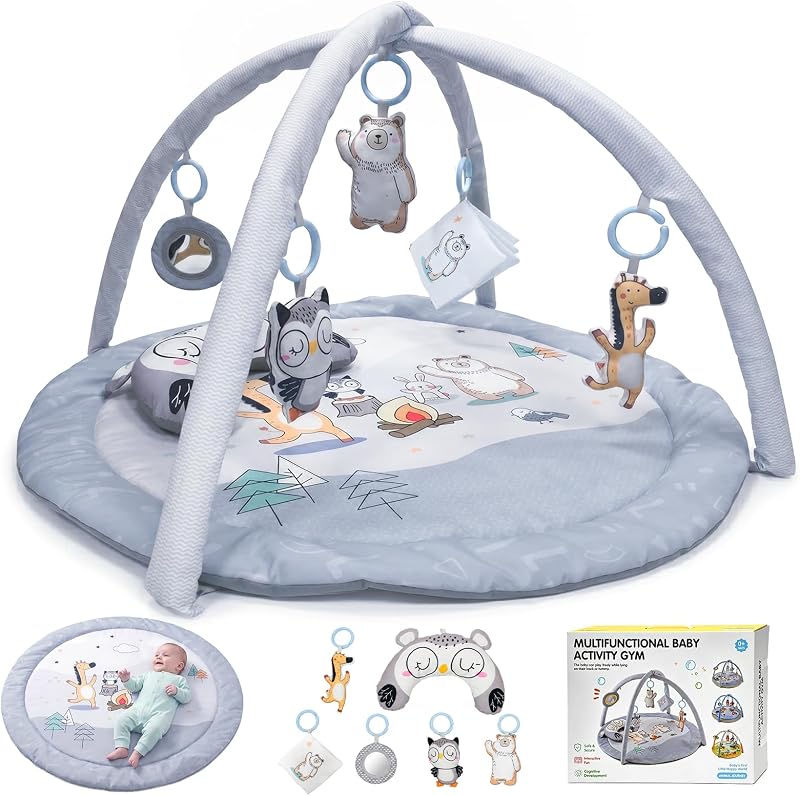 MomTend Baby Play Mat Activity Gym with 5 Detachable Toys 0-36 Months