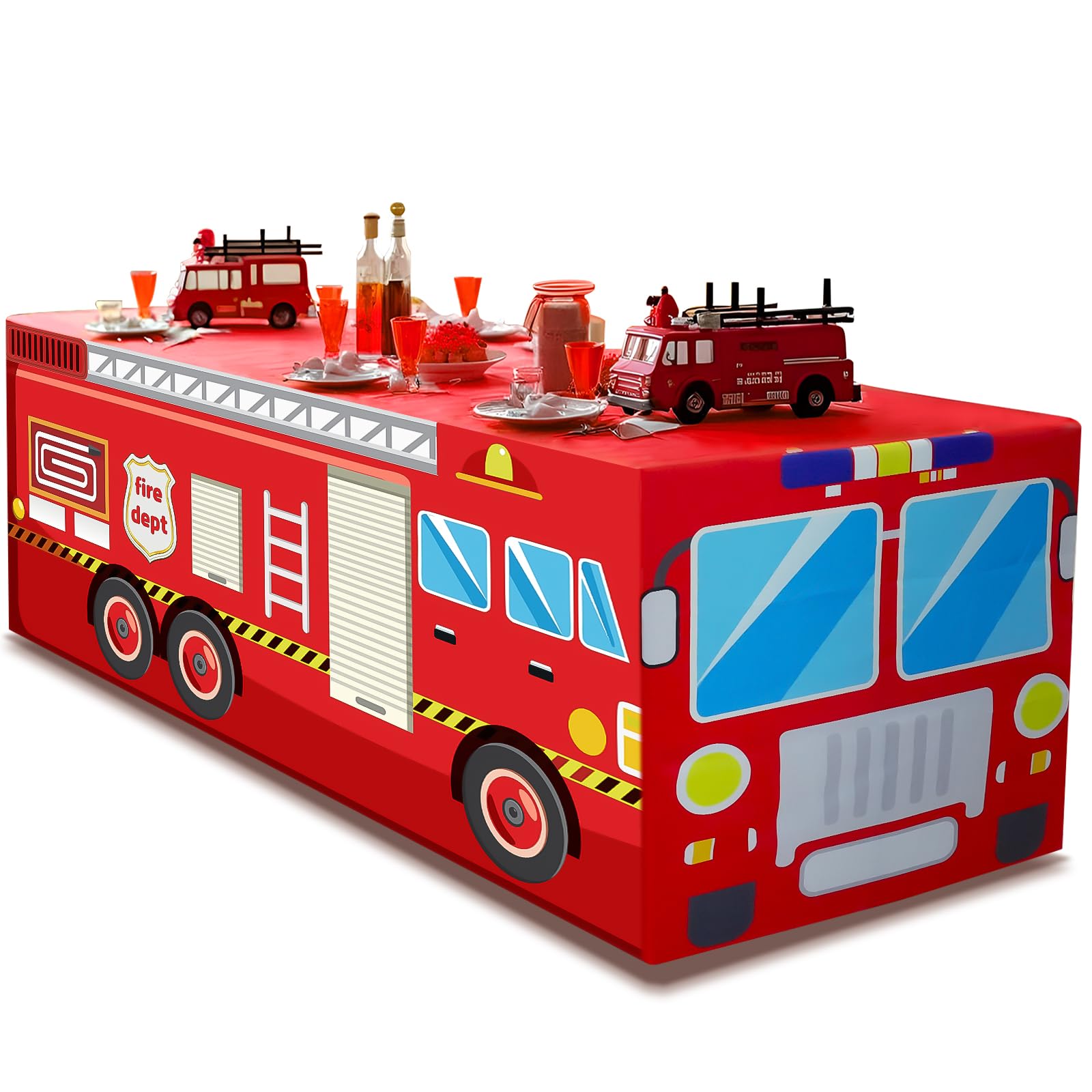 Photo 1 of xbaiyanr 6Ft Fire Truck Birthday Party Tablecloth,Firefighter Birthday Party Decorations,Fire Truck Table Cloth for Kids Boys Firefighter Firetruck Theme Party Decorations Supplies