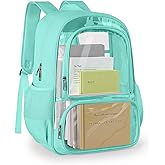 KIMNERPU Clear Backpack, Fabric & PVC Transparent Backpack with Reinforced Strap for Women Men, Heavy Duty Transparent Bookbag, Large Capacity Clear bag, Travel, Security, Green