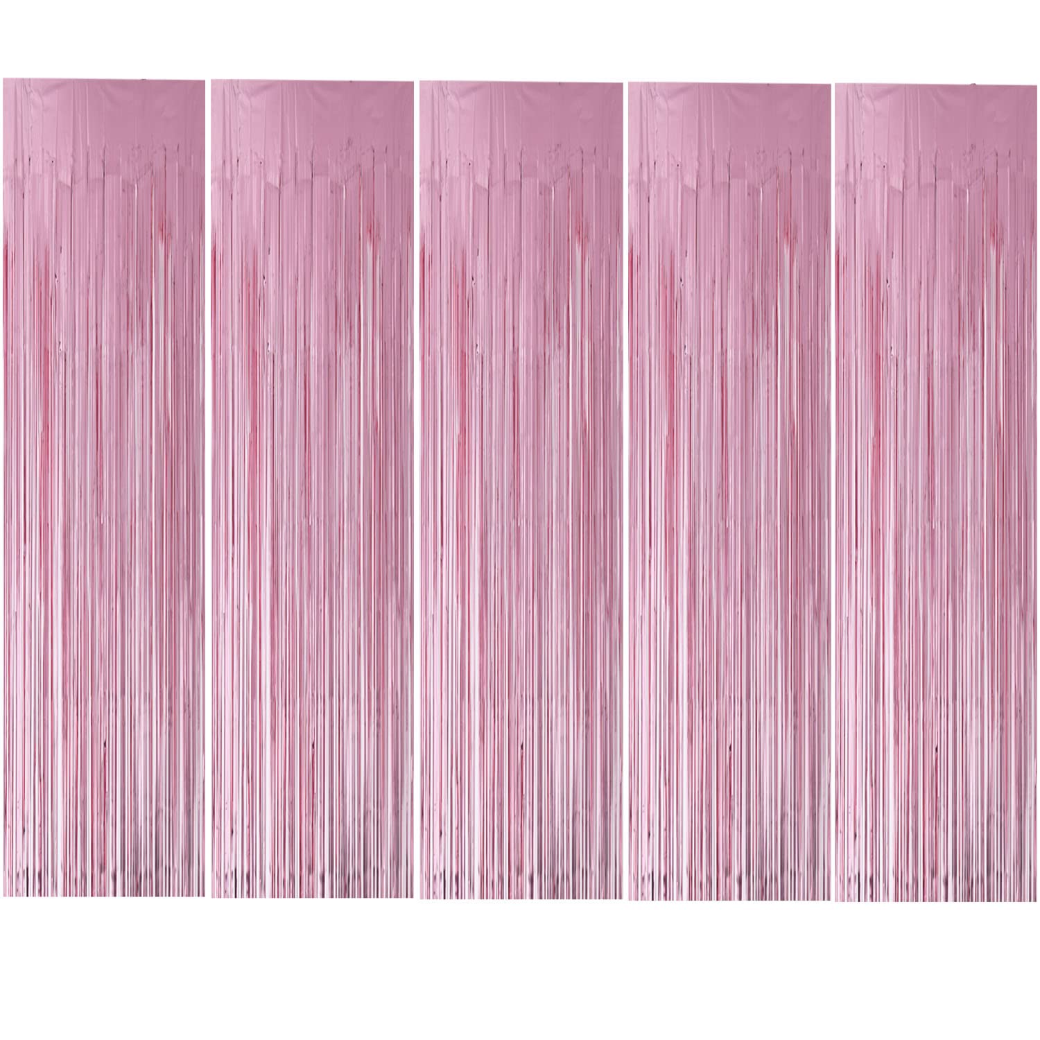 Kioneer Indoor Metallic Tinsel Curtains 5 Packs 3 ft x 10 ft, Foil Fringe Curtains for Photo Backdrop Door Wall Hanging Window Curtain Party Office Decoration