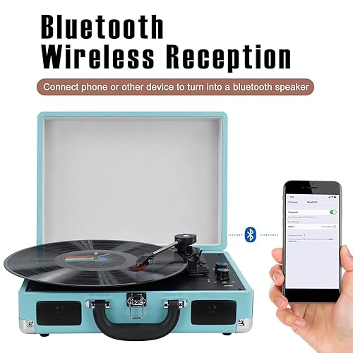 Vinyl Record Player Wireless Turntable Bluetooth 3-Speed Portable