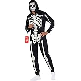 Morph Skeleton Costume Men, Halloween Costumes For Adults | Jumpsuit & Hood Included, Faceless Design with Bone Graphics, Pull-On Closure, Perfect for Halloween, Great for Dress-U