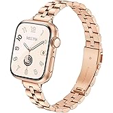 Melyis Slim Metal Band Fits Apple Watch Bands 42mm(Series 11/10) 40mm 41mm 38mm, Stainless Steel iWatch Bands for Women, Dressy Band for Apple Watch Series 11 10 9 SE 8 7 6 5 4 3, Rose Gold