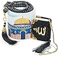 ihvan online Islamic Prayer Cylinder Gift Box with Elegant Velvet Covered Mini Quran & Prayer Beads Tesbih, Misbaha Tasbeeh Sibha 99 Mala Tasbih, Ramadan & Eid Gift, Aksa Black